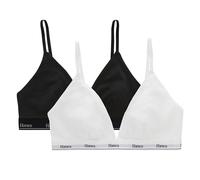Hanes Women's Originals Triangle Bralette Pack, Breathable Stretch Cotton Bras, 2-Pack, White/Black, XS
