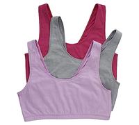 Hanes Women's Pack, Cotton Scoopneck Bralette, Low-Impact Sports Bra, 3-Pack, Opaque, Fantastic Fuchsia/Concrete Heather/Lilac, 3X-Large (Pack of 3)