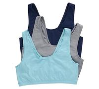 Hanes Women's Pack, Cotton Scoopneck Bralette, Low-Impact Sports Bra, 3-Pack, Opaque, Navy/Concrete Heather/Ultra Blue, L (Pack of 3)