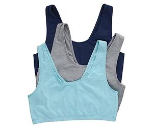 Hanes Women's Pack, Cotton Scoopneck Bralette, Low-Impact Sports Bra, 3-Pack, Opaque, Navy/Concrete Heather/Ultra Blue, XL (Pack of 3)