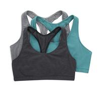 Hanes Women's Racerback Bralette Pack, Low Impact Sports Bra, Solid Or Assorted, 3-Pack, Opaque, Concrete Heather/Isle Green/Sky Grey Heather, XXL (Pack of 3)