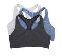 Hanes Women's Racerback Bralette Pack, Low Impact Sports Bra, Solid Or Assorted, 3-Pack, Opaque, White/Denim Jacket/Sky Grey Heather, S (Pack of 3)