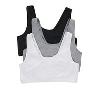 Hanes Women's Scoopneck Bralette Pack, Low-Impact Bra, Cooling Stretch Cotton Crop Top, 3-Pack, Opaque, Black/Concrete Heather/White, XXL (Pack of 3)