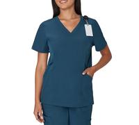 Hanes Women's Scrubs Healthcare Top, Moisture-Wicking Stretch Scrub Shirts, Ribbed Side Panels, Caribbean Blue, XL
