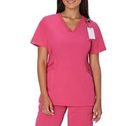 Hanes Women's Scrubs Healthcare Top, Moisture-Wicking Stretch Scrub Shirts, Ribbed Side Panels, Fuchsia Pink, M