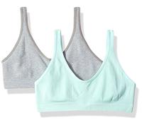 Hanes Women's Seamless ComfortFlex Fit Cozy Pullover Bra 2-Pack Training, Heather Grey/Blue Spearmint, M (Pack of 2)