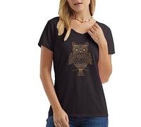 Hanes Women's Short Sleeve Graphic V-Neck Tee Shirt, Whoot Whoot/Black, L
