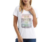 Hanes Women's Short Sleeve V-Neck Graphic T-Shirt, White, L