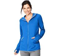 Hanes Women's Sport Performance Fleece Full Zip Hoodie, Awesome Blue Heather/Dada Grey Binding, M