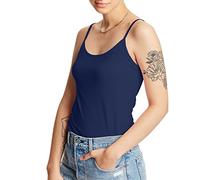 Hanes Women's Stretch Cotton Cami with Built-in Shelf Bra Shirt, Navy, Medium