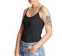 Hanes Women's Stretch Cotton Cami with Built-in Shelf Bra Shirt, Black, Medium