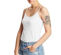 Hanes Women's Stretch Cotton Cami with Built-in Shelf Bra Shirt, White, Medium