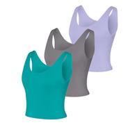 Hanes Womens Tank Pack, 3-Pack, Cooldri Crop Tank Top with Built-in Shelf Bra, Moisture-Wicking, Teal Ivy, Graphite, Peri Blue, L