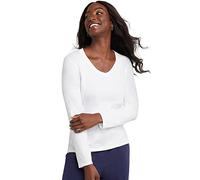 Hanes Women's V-Neck Long Sleeve Tee Shirt, White, XL