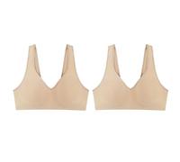 Hanes Women's Wireless, Smooth Comfort Full-Coverage T-Shirt Bra, Single, Nude/Nude, 2-Pack, L (Pack of 2)
