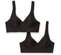 Hanes Women's Wireless, Smooth Comfort Full-Coverage T-Shirt Bra, Single, Opaque, Black/Black, 2-Pack, L (Pack of 2)