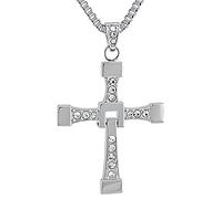 Hanessa, 100 % pure stainless steel men's jewellery, necklace cross solid in silver, Fast and Furious Vin Diesel pendant, with rhinestones, 58 cm - 64 cm Gift for friend or husband.