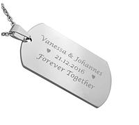 Hanessa engraved dog tag chain with desired engraving. Dog tag stainless steel pendant in silver. Silver stainless steel necklace Gravur auf Beiden Seiten