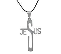 Hanessa Men's and Women's Jewellery Jesus Cross Necklace Stainless Steel Faux Leather Gift for Husband or Wife / Boyfriend or Girlfriend / Men or Women