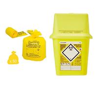 Hanfare CX50/CWMD2 Clinical Waste Bag, Medium Duty, Yellow (Pack of 50) & Frontier 41005430 Medical Sharps Disposal Bin/Box, 4 L