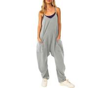 HANFBIO Women Summer Casual Jumpsuit Sleeveless Loose Wide Leg Rompers With Large Pocket One Piece Outfit Clothes