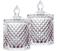 HANFCO® 2Pc 10oz Glass Cotton Bud Holder Dispenser Cotton Pad Holder Clear Jars With Lid Bathroom Accessory Makeup Vanity Cotton Balls Wool Swab Pads Q Tip Candle Holder Apothecary Jars Bathroom Decor