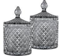HANFCO® 2Pcs 10oz Glass Cotton Bud Holder Dispenser Cotton Pad Holder Grey Jars With Lid Bathroom Accessory Makeup Vanity Cotton Balls Wool Swab Pads Q Tip Candle Holder Apothecary Jars (GREY)