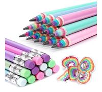 Hanffero Rainbow Pencils, Writing Drawing Pencil with Rubber, Recyclable Paper Material, Pre-Sharpened, for School and Office - Hardness #2 HB (Pack of 12)