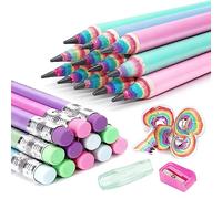 Hanffero Rainbow Pencils, Writing Drawing Pencil with Rubber, Recyclable Paper Material, Pre-Sharpened, for School and Office - Hardness #2 HB (Pack of 24)