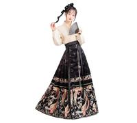 Hanfu Chinese Style Horse Face Skirt with Fairy Air and Elegant Ancient Costume Complete Set, Black, Medium