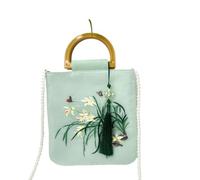 Hanfu Handheld Crossbody Bag - Chinese Wooden Embroidered Casual Storage Cloth Bag(Fruitgreen)
