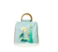 Hanfu Handheld Crossbody Bag - Chinese Wooden Embroidered Casual Storage Cloth Bag(Lightgreen)