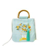 Hanfu Handheld Crossbody Bag - Chinese Wooden Embroidered Casual Storage Cloth Bag(Lightgreensuem)
