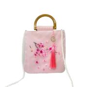 Hanfu Handheld Crossbody Bag - Chinese Wooden Embroidered Casual Storage Cloth Bag(Lightpinksodaem)