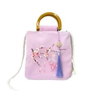 Hanfu Handheld Crossbody Bag - Chinese Wooden Embroidered Casual Storage Cloth Bag(Lightpurplesuem)