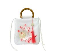 Hanfu Handheld Crossbody Bag - Chinese Wooden Embroidered Casual Storage Cloth Bag(Purewhitesodaem)