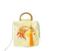 Hanfu Handheld Crossbody Bag - Chinese Wooden Embroidered Casual Storage Cloth Bag(Warmyellow)