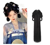 Hanfu Wigs Women, Anime Hanfu Cosplay Wig Women Black Long Straight Headband Accessories Ancient Chinese(N)