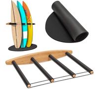 Hang 11 Vertical Surfboard Rack - Surf Racks for Wall, Sustainable Wooden Surf Board Holder with Rubber Mat, Wall Mount Storage, Vertical Paddle Board & SUP Garage Stand (4 arms / 3-4 boards)