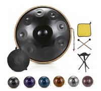 Hang Drum 432Hz Handpan 9 10 12 Notes D Kurd Scale, Ethereal Steel Sound Healing Instrument for Meditation Yoga Zen, Full Kit with Travel Bag and Accessories(Black,440HZ/12Note)