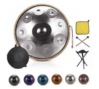 Hang Drum 432Hz Handpan 9 10 12 Notes D Kurd Scale, Ethereal Steel Sound Healing Instrument for Meditation Yoga Zen, Full Kit with Travel Bag and Accessories(Silver,432HZ/9Note)