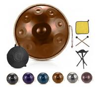Hang Drum 432Hz Handpan 9 10 12 Notes D Kurd Scale, Ethereal Steel Sound Healing Instrument for Meditation Yoga Zen, Full Kit with Travel Bag and Accessories(Gold,440HZ/9Note)