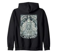 Hang In There It Gets Worse Meditating Skeleton Zip Hoodie
