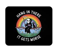 Hang in There It Gets Worse Reaper and Black Cat Funny Mouse Pad Adult Humor Funny Mousepad Joke Gift for Me Work from Home Office Decor Gift Sarcasm Present Gaming Office Laptop PC