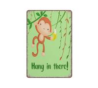 Hang In There Monkey Hanging On Tree Sign,Cute Baby Monkey Woodland Animals Sign Funny Metal Sign Metal Tin Sign 8X12 Inch