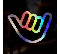 Hang Loose Shaka Hand Decal Sticker - Surf Skate Beach Vibe Vinyl for Car Window, Van Laptop, Hawaiian Aloha Chill Lifestyle Sticker Oil Slick Holographic Vinyl Decal, Chrome Reflective Iridescent