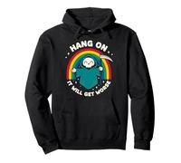 Hang On It Will Get Worse | Funny Cute Grim Reaper & Rainbow Pullover Hoodie