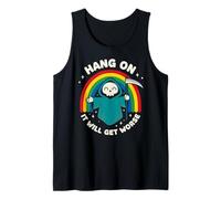 Hang On It Will Get Worse | Funny Cute Grim Reaper & Rainbow Tank Top