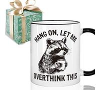 Hang On Let Me Overthink This Coffee Mug Gift for Women Men 11oz, Funny Raccoon Sarcastic Saying Meme Mug, Funny Raccoon Christmas Birthday Present for Coworkers Friends Sister Girlfriend Boyfriend