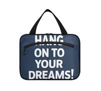 Hang on to Your Dreams! Hanging Makeup Bag for Travel with Hook, Designer Cute Bag with compartments for Men Traveling envase para Perfume de L